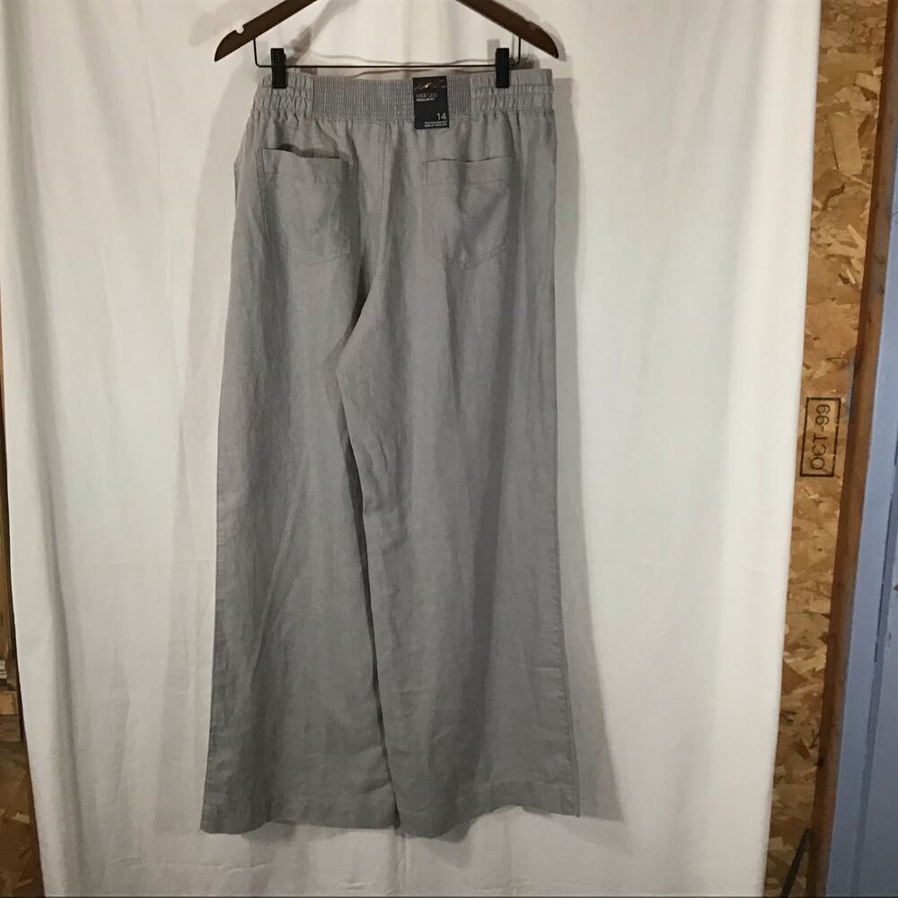 NWT INC 100% Linen Grey Wide Leg Regular Fit Pull On Pants 14 - Picture 4 of 7